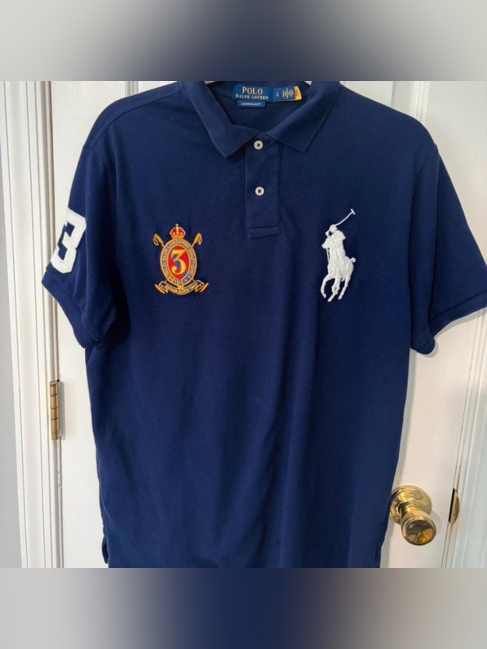 Polo Ralph Lauren Pony Crest Logo Custom Slim Fit Shirt Size L Navy #3